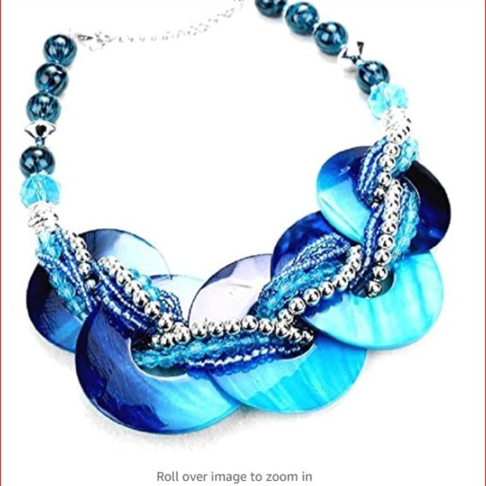Statement Blue Abalone Shell Braided Bead Necklace